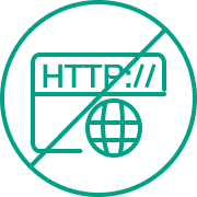 Durchgestrichener Browser mit http:// und Internet